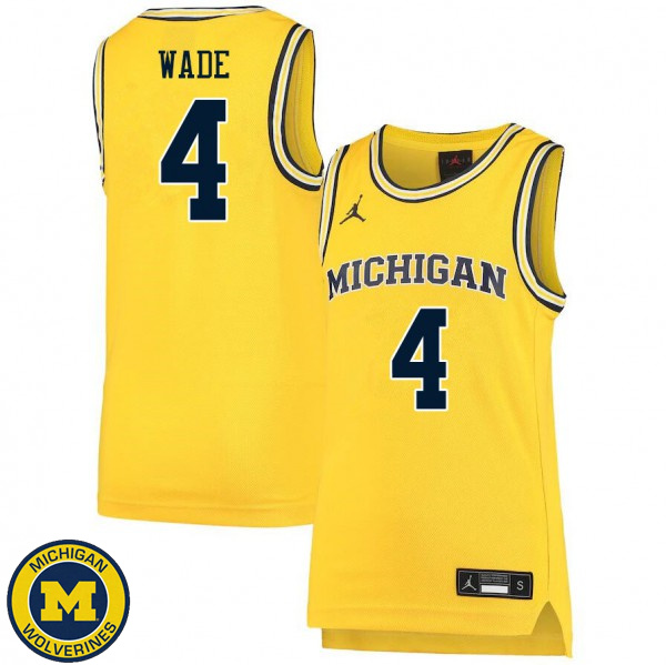 Men Michigan Wolverines #4 Brandon Wade Yellow Stitch Basketball Jersey